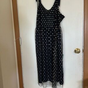 MODCLOTH Dress Size 1X 
Another Brilliant Polka Dot Black Gold
Tie Shoulder